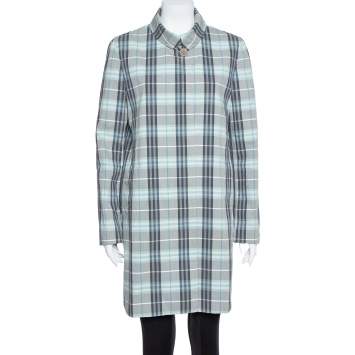 مملوكة مسبقًا Burberry London Blue Cotton Nova Check Coat M