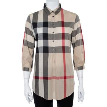 Pre Owned Burberry Brit Beige Nova Check Cotton Tunic Shirt XS