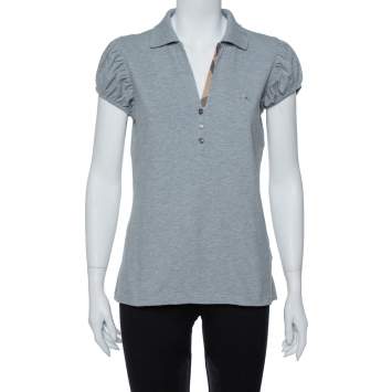 Pre Owned Burberry Brit Grey Cotton Puff Sleeve Polo T-Shirt L