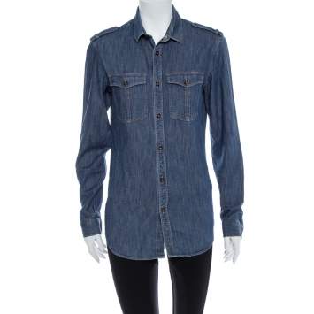 Pre Owned Burberry Blue Denim Button Front Long Sleeve Shirt M