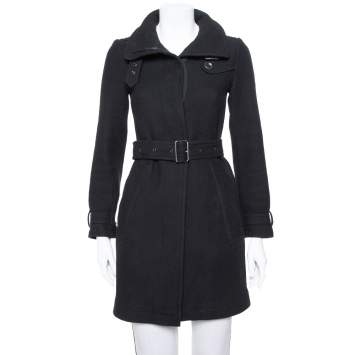 مملوكة مسبقًا Burberry Brit Black Wool Belted Rushworth Mid Length Coat XS