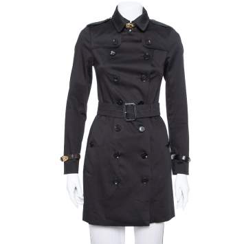 مملوكة مسبقًا Burberry Black Cotton Paneled Belted Mid Length Coat XS