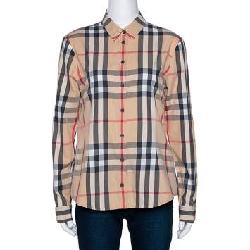 Pre Owned Burberry Brit Beige Nova Check Button Front Shirt M