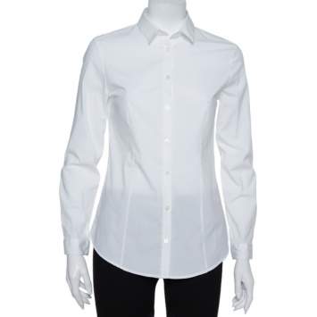 Pre Owned Burberry White Stretch Cotton Long Sleeve Button Front Shirt S