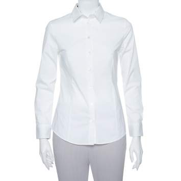 Pre Owned Burberry White Stretch Cotton Button Front Shirt S