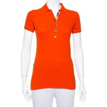Pre Owned Burberry Orange Cotton Pique Polo T-Shirt XS