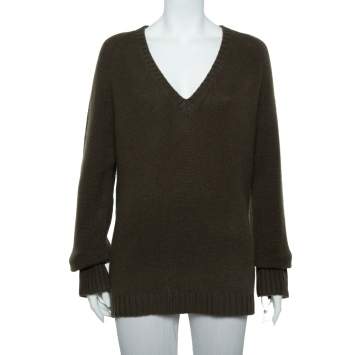مملوكة مسبقًا Burberry Brit Green Cashmere V-Neck Sweater L