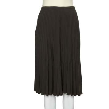 Pre Owned Burberry Dark Green Crepe Pleated Short Skirt L