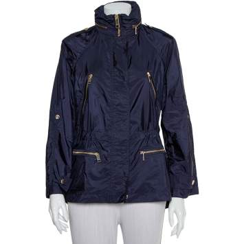 مملوكة مسبقًا Burberry Brit Navy Blue Synthetic Hooded Tanbridge Parka Jacket XS