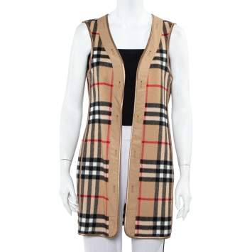 Pre Owned Burberry Beige Sandringham Check Patterned Cashmere & Wool Warmer L