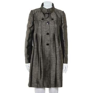 Pre Owned Burberry Metallic Tweed Button Front Knee Length Coat M