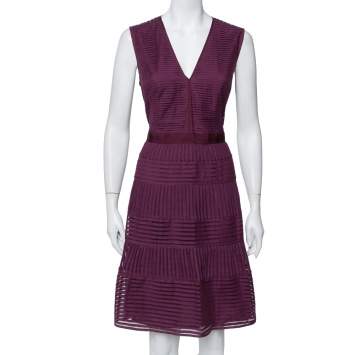Pre Owned Burberry Purple Cotton Sleeveless Midi Dress L