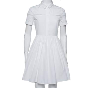 Pre Owned Burberry White Cotton Collared Flared Mini Dress S