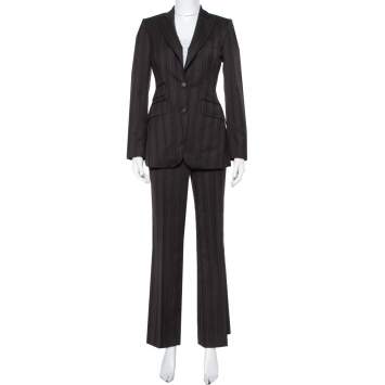 Pre Owned Burberry Brown Striped Wool Suit S