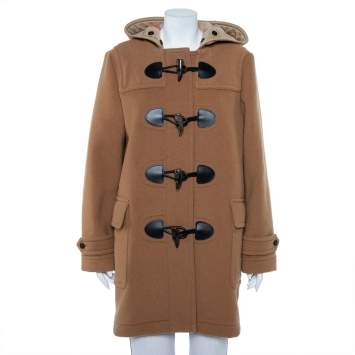 مملوكة مسبقًا Burberry Camel Beige Wool Mersey Hooded Duffle Coat L