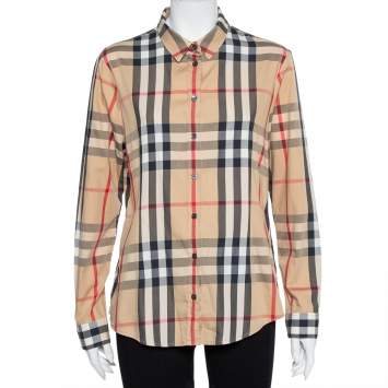 Pre Owned Burberry Brit Beige Vintage Check Cotton Button front Shirt XL