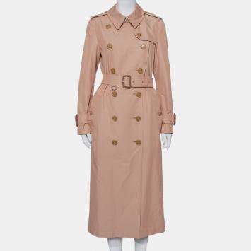 Pre Owned Burberry Pink Cotton Belted Double Breasted Aldeby Trench Coat M