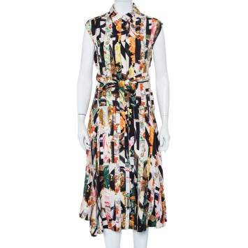Pre Owned Burberry Multicolor Floral Printed Silk Belted Sacha Shirt Dress S