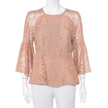 Pre Owned Burberry Light Pink Lace Panelled Top M