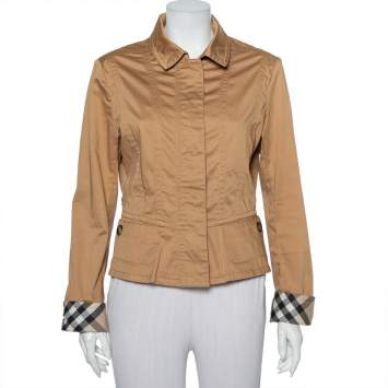 Pre Owned Burberry Vintage Beige Cotton Zip Front Jacket L