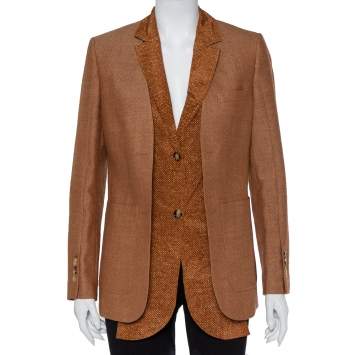 Pre Owned Burberry Brown Wool Contrast Collar Trim Button Front Jacket S