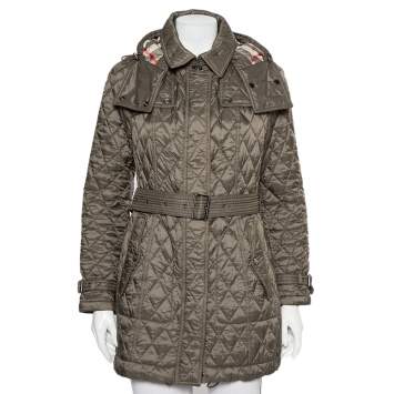 Pre Owned Burberry Brit Military Green Quilted Synthetic Finsbridge Jacket M