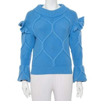 Pre Owned Burberry Blue Wool & Cashmere Ruffle Detail Sweater XS  