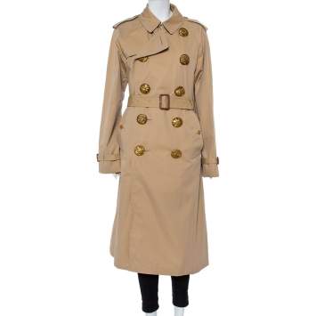 مملوكة مسبقًا Burberry Beige Cotton Bird Metal Button Detail Belted Trench Coat XL