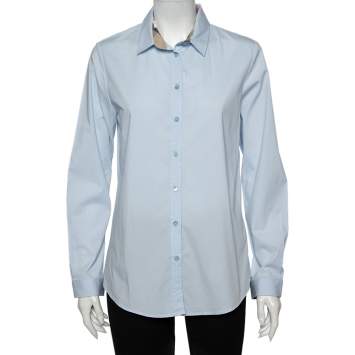 Pre Owned Burberry Brit Powder Blue Cotton Button Front Shirt L