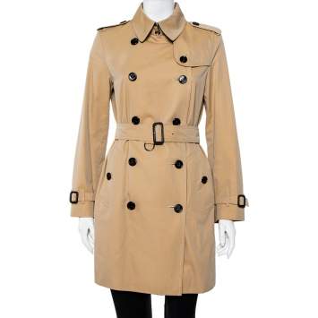 Pre Owned Burberry Beige Cotton Double Breasted Belted Trench Coat M