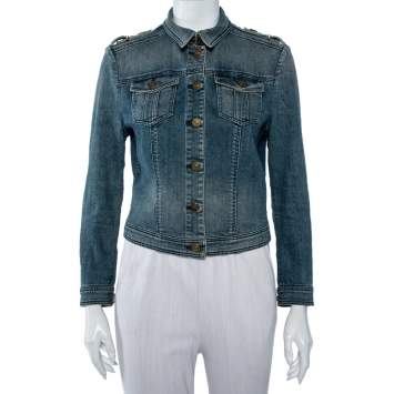 Pre Owned Burberry Brit Navy Blue Denim Button Front Jacket M