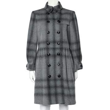 Pre Owned Burberry Grey Wool & Cashmere Double Breasted Button Front Coat M
