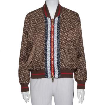 مملوكة مسبقًا Burberry Brown Logo Monogram Synthetic Contrast Detail Bomber Jacket M