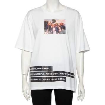 Pre Owned Burberry White Montage Printed Cotton Round Neck Oversized T-Shirt L