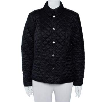 Pre Owned Burberry Brit Black Synthetic Quilted Button Front Kencott Jacket M