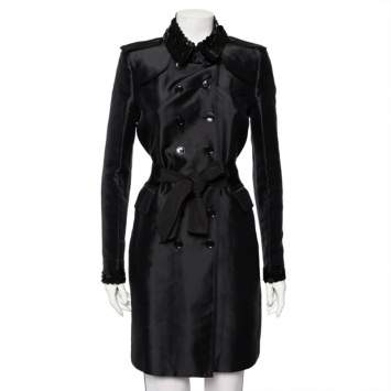 Pre Owned Burberry Black Synthetic Sequin Trim Double Breasted Belted Trench Coat M