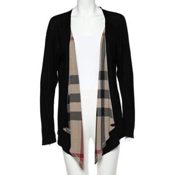 مملوكة مسبقًا Burberry Black Modal Reversible Open Front Cardigan XL 