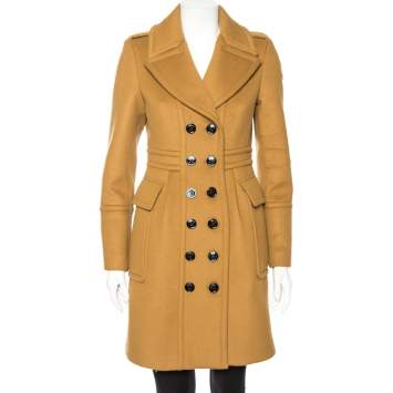 Pre Owned Burberry Ochre Brown Cashmere Wool Mid Length Coat S