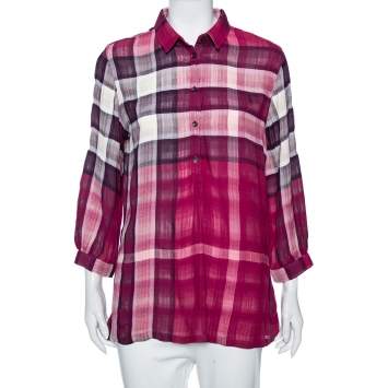Pre Owned Burberry Pink Exploded Plaid Cotton Tunic M 
