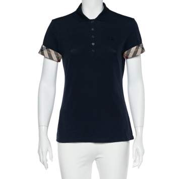 Pre Owned Burberry Brit Navy Blue Cotton Pique Polo T-Shirt M