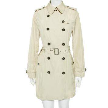 Pre Owned Burberry Light Beige Synthetic Double Breasted Belted Trench Coat M