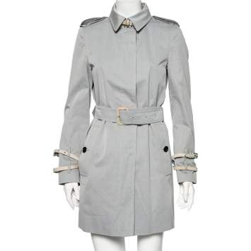 Pre Owned Burberry Grey Cotton Rochester Belted Trench Coat M
