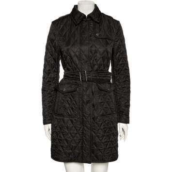 Pre Owned Burberry Brit Black Diamond Quilted Belted Jacket M