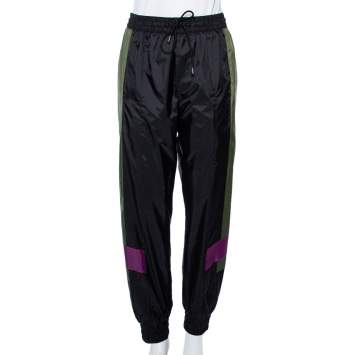 Pre Owned Burberry Black Synthetic Contrast Logo Trim Detailed Joggers S