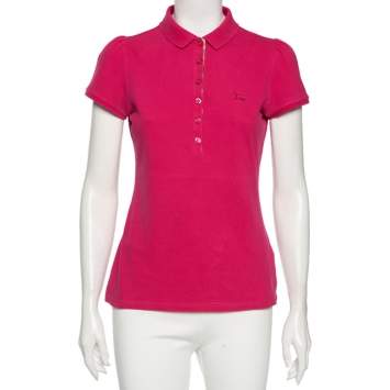 Pre Owned Burberry Brit Pink Cotton Pique Nova Check Trim Detailed Polo T-Shirt M