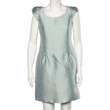 Pre Owned Burberry Prorsum Light Blue Sateen Gathered Detailed Short Dress M