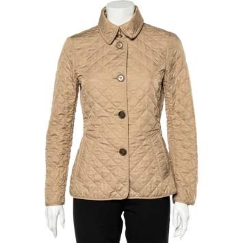 Pre Owned Burberry Beige Synthetic Quilted Button Front Jacket S