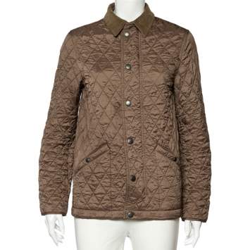 Pre Owned Burberry Brit Brown Quilted Synthetic Zip Front Jacket XS