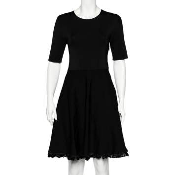 Pre Owned Burberry Black Knit Fringed A-Line Dress M