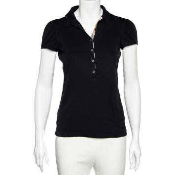 Pre Owned Burberry Brit Black Cotton Pique Puff Sleeve Polo T-Shirt M